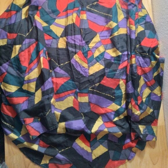 Vintage Protest Abstract Geometric Color Block Silk Shirt - Picture 7 of 8